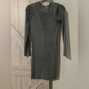 Striped ribbed fitted sweater dress